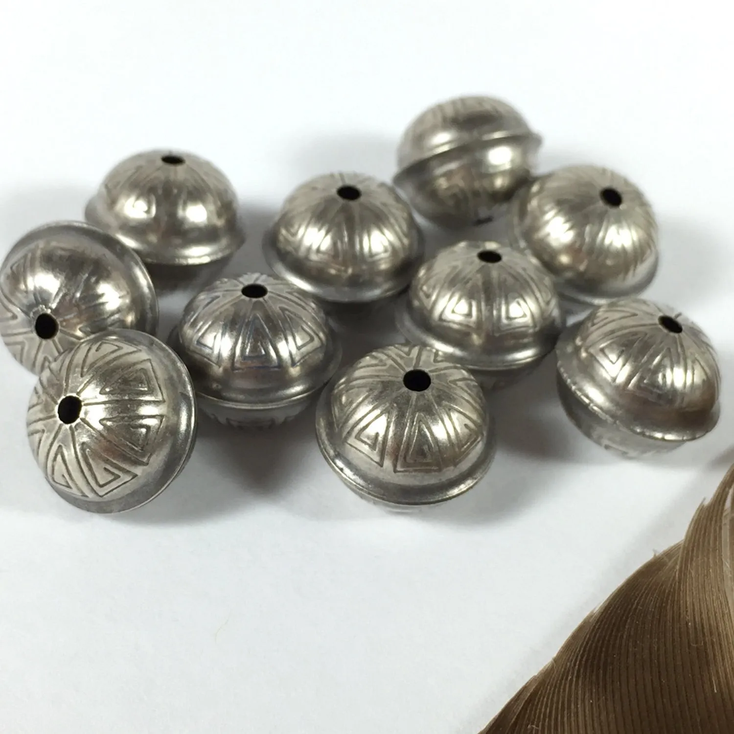 stamped tribal seamed beads, oxidized Sterling silver, 10 mm size, 1.5 mm hole, 10 pack, naive style