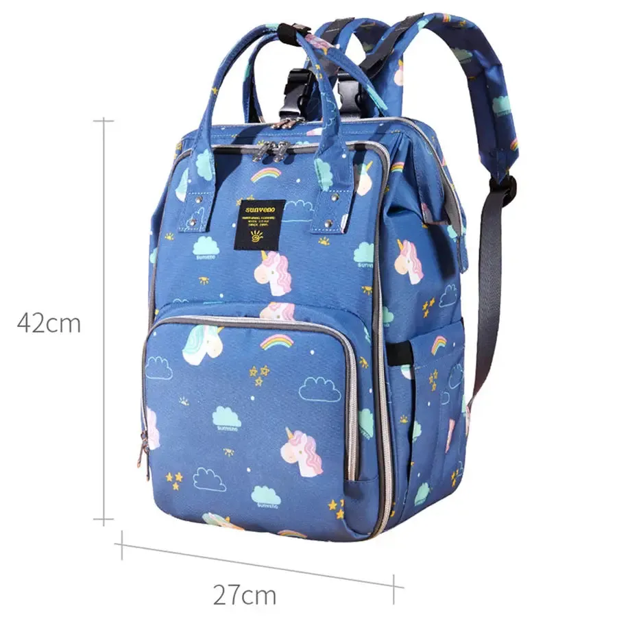 Sunveno Stylish Diaper Travel Backpack XL with Stroller Straps & Changing Pad (Unicorn Blue)