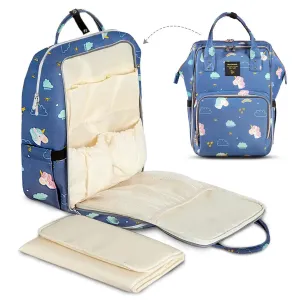 Sunveno Stylish Diaper Travel Backpack XL with Stroller Straps & Changing Pad (Unicorn Blue)