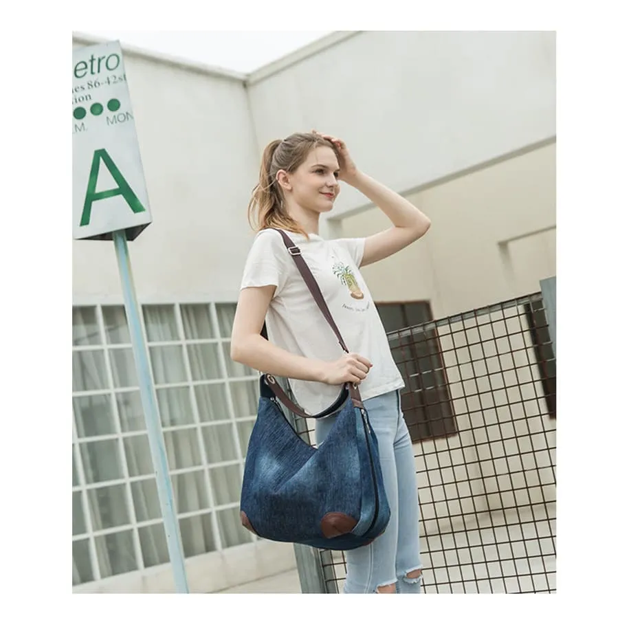 Two Tone Vintage Hobo Denim Shoulder Bag