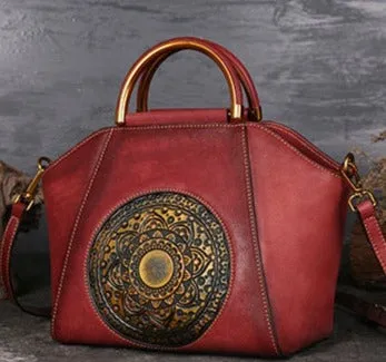 Vintage Embossed Genuine Leather Handbag