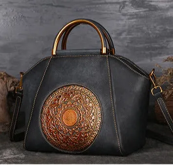 Vintage Embossed Genuine Leather Handbag